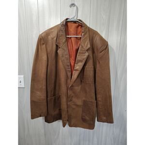 Men’s Leather Dress Coat Size 48 Long Midwest International Brown Western Cowboy